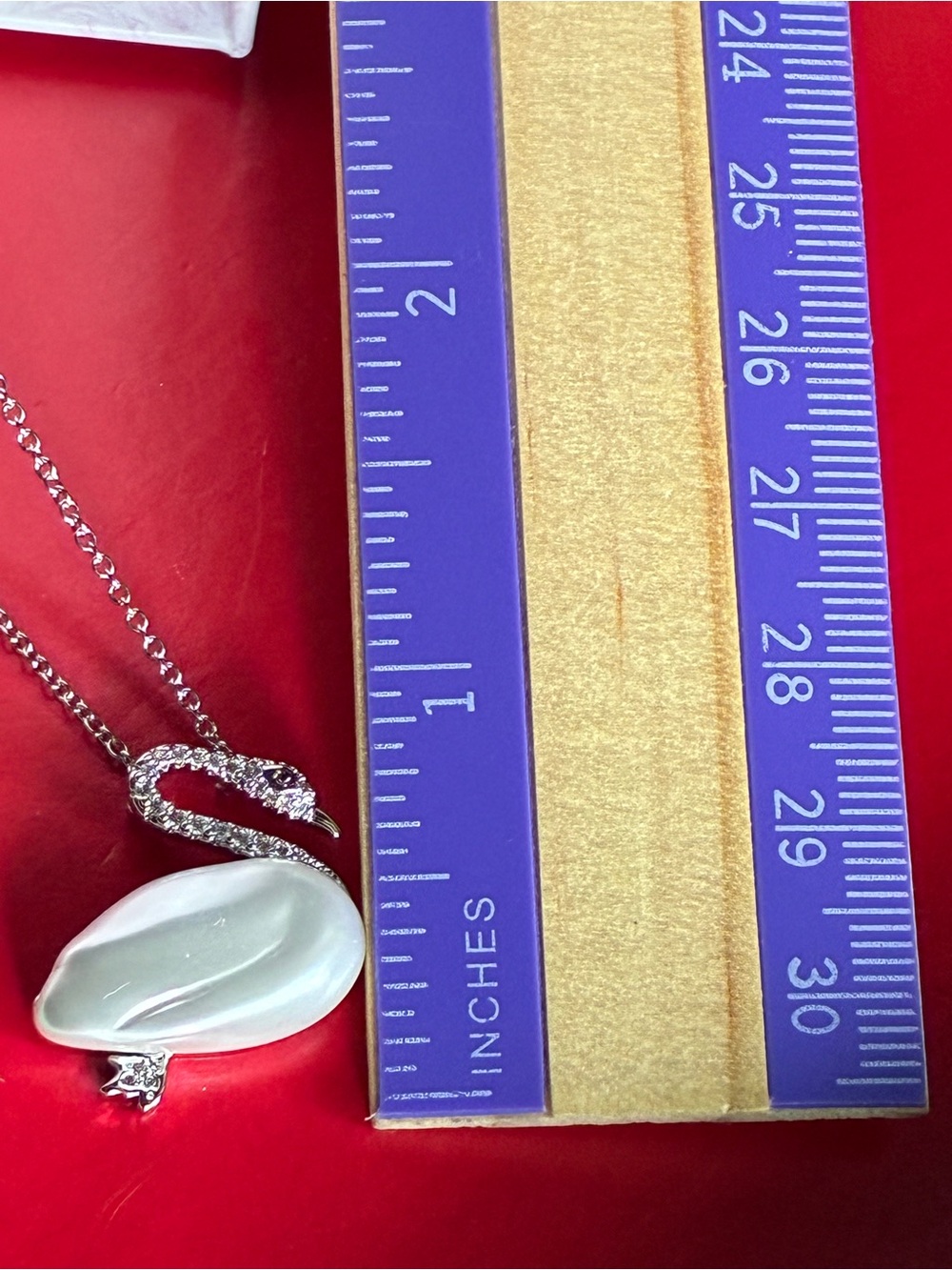 Silver Crystal Swan Pendant Necklace with White Pearl Accent ADJUSTABLE - Picture 2 of 9